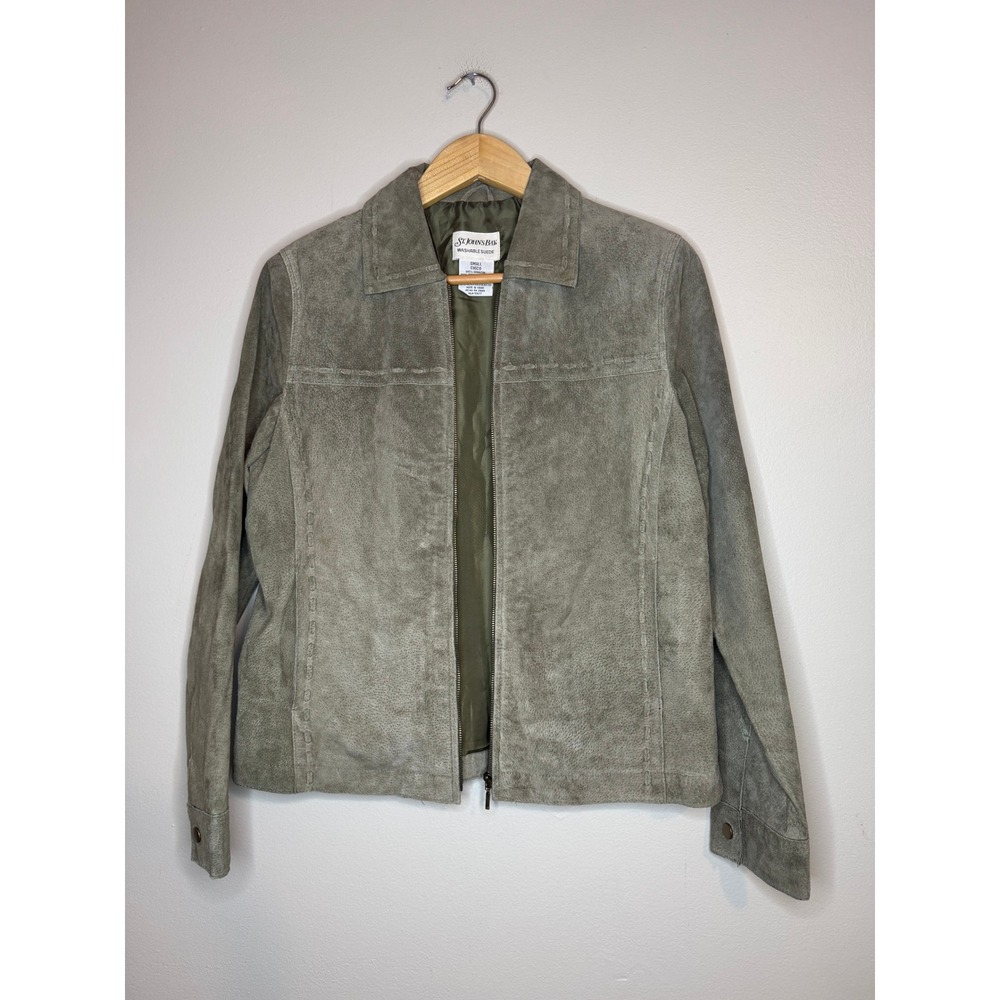 St Johns Bay Washable Suede Jacket Womens Small Sage Green Leather Full Zip Coat
